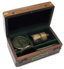 Лупа с компасом и подзорной трубой в деревянном футляре купить в интернет магазине подарков ПраздникШоп